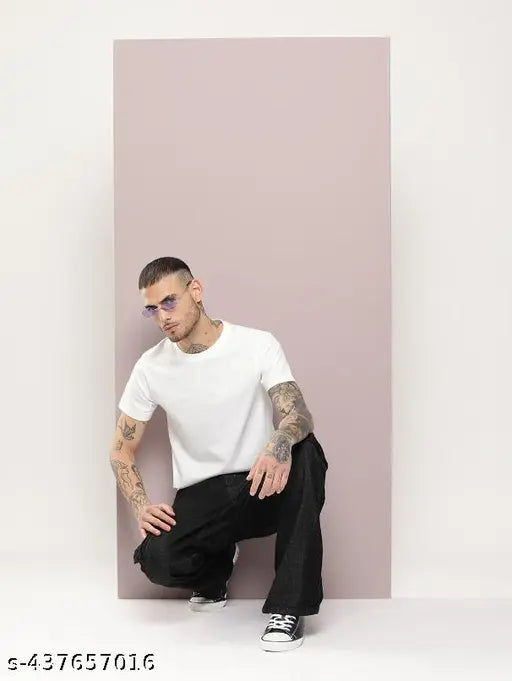 Men's white plain casual half sleeves cotton shirt, timeless sophistication and versatile essential for any outfit #MenFWear #CasualWhiteTShirt #IndianFashion
