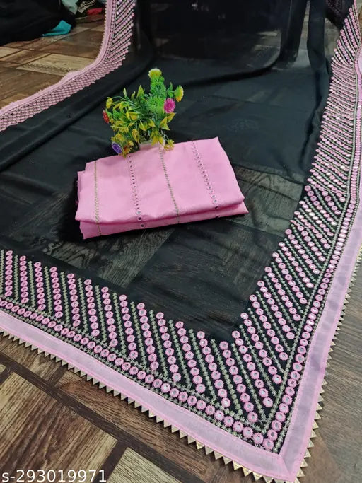 Allure of embroidered work lace saree, suitable for formal occasions