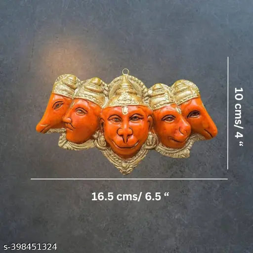 Orange resin Panchmukhi Hanuman Ji statue, intricately detailed with spiritual significance, 10cm tall for pooja room showpiece