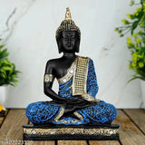 Blue polyresin sitting Buddha statue for home decor, intricately designed with spiritual significance and versatile use