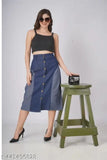 Colorblocked denim double shade skirt, India-made wardrobe essential for sizes 28, 30, and 32