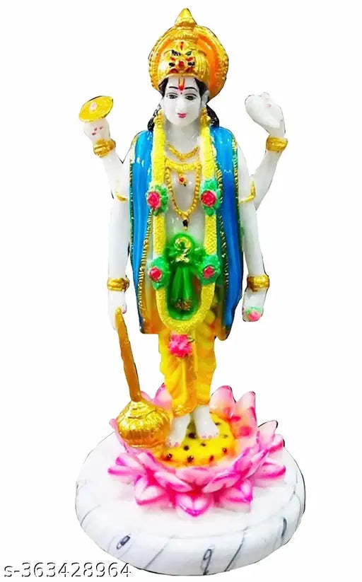 Polyresin multicolor Vishnu Bhagwan statue, 10-inch home pooja idol for gift, India origin