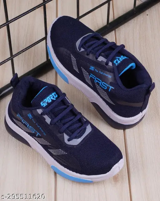 Blue and black sports shoes with shoe lace, suitable for boys or girls