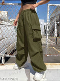 Olive cargo pants with large pockets and belt loops