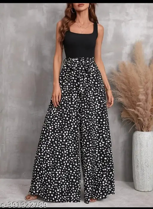 Imported heavy moss print modal jumpsuit, wide leg flared style for women. Sleeveless, perfect for parties or casual wear