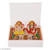 Multicolor marble Ganesh Lakshmi idol (6x4 inches) on Chowki, ideal for home decor or gifting, handcrafted in Kishangarh, Rajasthan, India