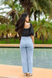 Purple high-waisted trousers for women