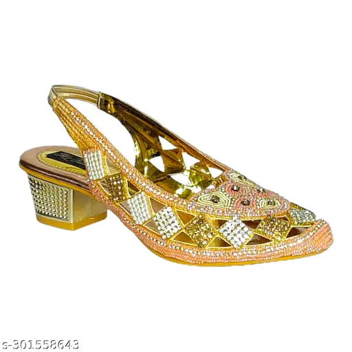 Rose gold decorative synthetic heel belly, embellished ballerinas from Hafiz Footwear, India