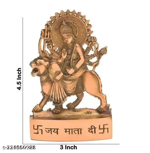 Brown metal religious Hindu Goddess Durga idol on a lion, 5 inch size