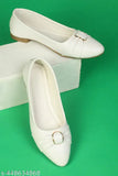White satin heels with gold buckles