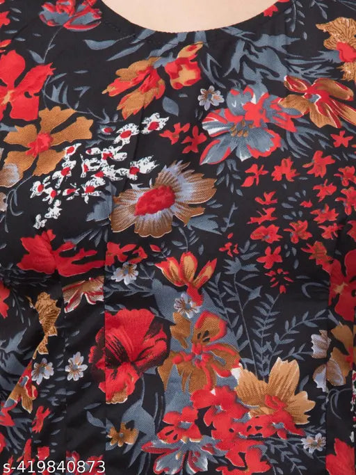 Red printed crepe top and shorts set for women, stylish and comfortable sleepwear combo made in India