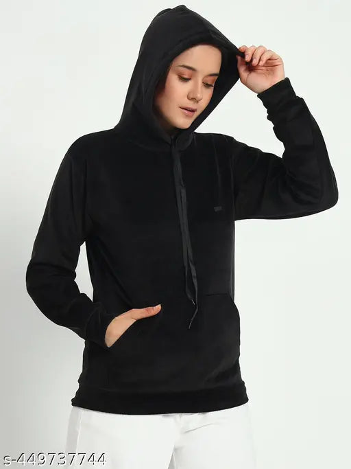 Black corduroy unisex kangaroo pocket hoodie with drawstring - Indian-made, relaxed fit, velvet sleeves, solid design, versatile hooded style, running on the smaller side