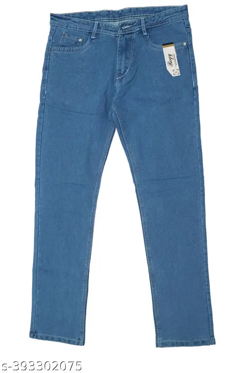 Light Blue Denim Men's Jeans by REGY - Solid pattern, comfortable fit for casual or office wear