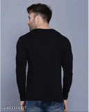 Black 100% cotton round neck long sleeve t-shirt, man wearing it.