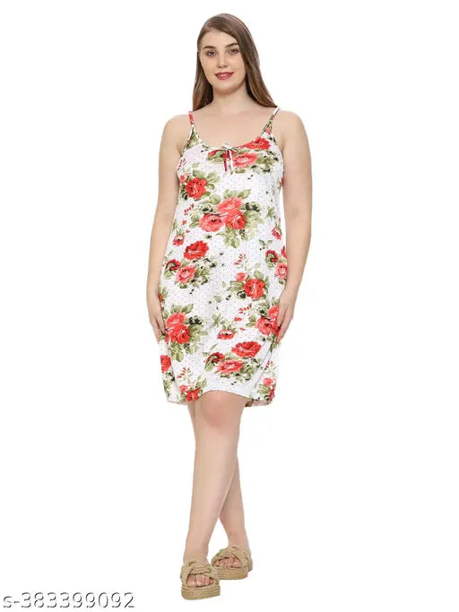 Satin lycra short sleeve nightgown, printed net pattern, women's solid stain style, India origin