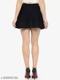 Polyester solid high-waist flared skater mini skirt, stretchable elastic band, thick waist, skin-friendly material - AF Women's & Girls