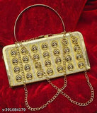 Bridal gold clutch bag purse for bride, original New Design with golden front pattern, adjustable chain strap