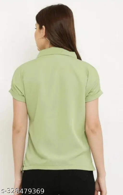 Light Green Crepe Fabric Regular Shirt, stylish design for office party wear or casual outfits