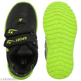 Bright green kids sneaker, walking shoe with LED lights, adjustable velcro closure