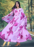 Purple Georgette women's gown with digital flower print, perfect for parties or weddings