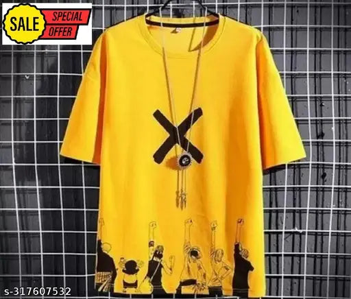 Cotton three-quarter sleeve yellow printed t-shirt, vibrant and stylish apparel from India