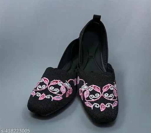 Black canvas embroidered work juttis, Janvi-1 style for women's flatform shoes from India