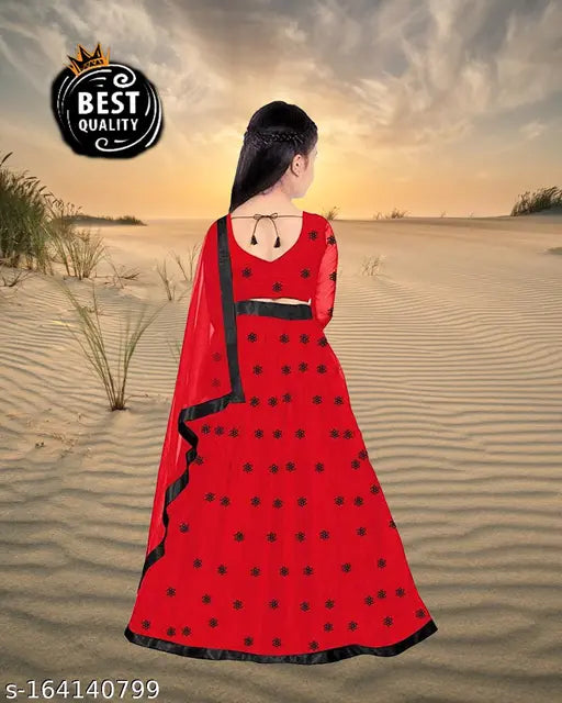 Embroidered girls party wear Lehenga Choli (Net, Polka Dot, Semi-Stitched) - Multiple sizes from 3-15 years