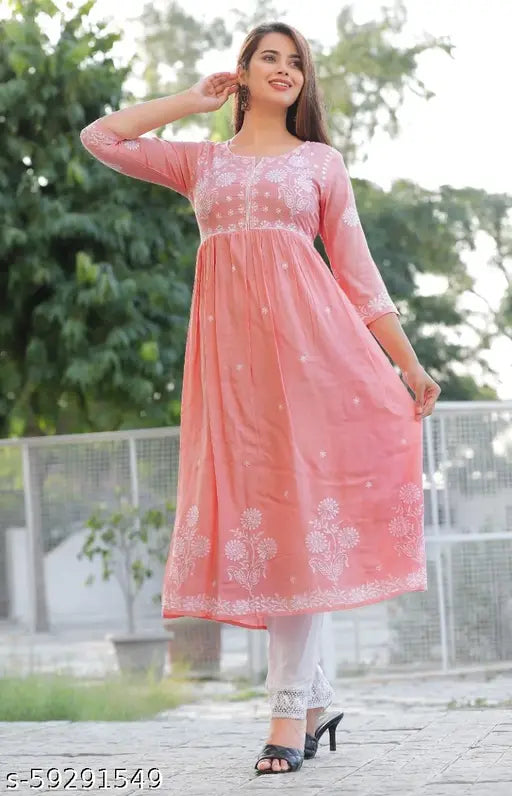 Pink embroidered women's Anarkali kameez