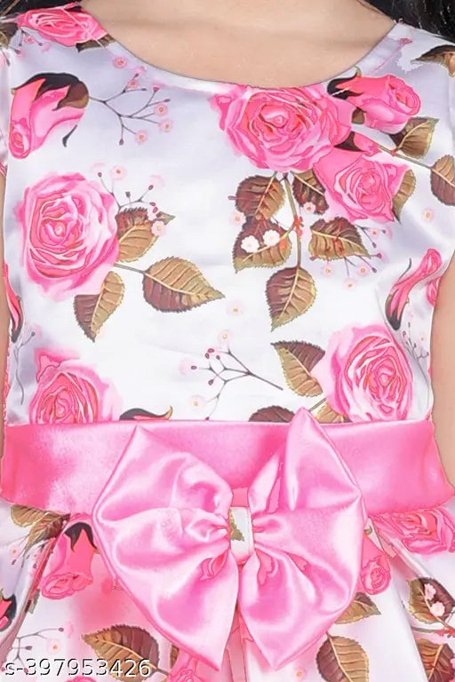 Trendy silk gown with digital print (pink), sleeveless, ethnic wear for girls, fashionable festive occasion wear, luxurious fabric, size 2-3 years