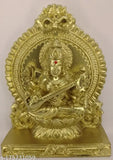 Saraswati Devi idol, 11cm high, poly resin figure of wisdom goddess from India