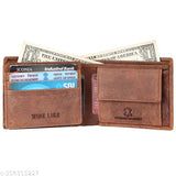 Brown, high-quality genuine leather RFID blocking wallet for men, featuring 5 compartments and a printed pattern. Classic accessory perfect for everyday use