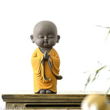 Resin Namaste Buddha monk statue, 10cm L x 25cm H x 10cm B, handcrafted in India