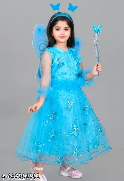 Bright blue tulle fairy dress with floral design