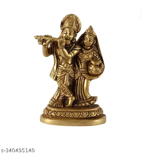 Brass Radha Krishna ji idol (3.5" x 3.5" x 2.5"), beautifully handcrafted Indian artisan piece for home or office decor