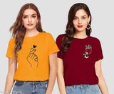 Women/Girls trendy pocket panda BTS Chutki T-shirt combo set in latest prints, polyester short sleeves