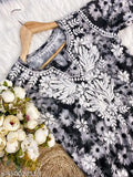 Black cotton chikankari printed kurta and palazzo, intricate Indian hand-embroidered long sleeve set on mannequin