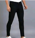 Men's slim fit black jeans with stitched pockets