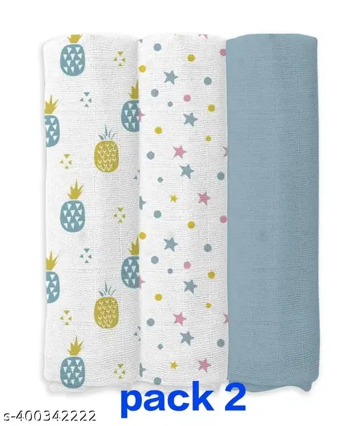 Pale blue 100% cotton muslin swaddle pack of 2 with pineapple pattern