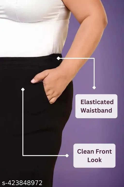 Cotton blend solid trouser pant for women, XL sizes available