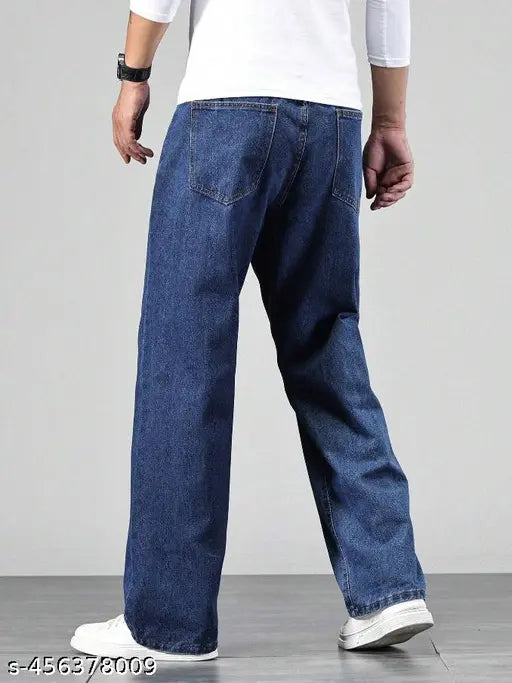 Indian loose-fit denim oversized jeans, solid pattern, comfortable trousers for men - size options: 28, 30, 32, 34
