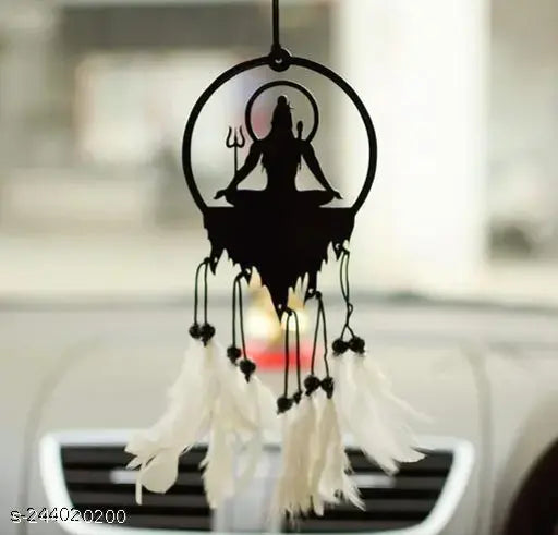 Black acrylic Dream Catcher Shiva ornament for car decor, handmade positive vibes showpiece