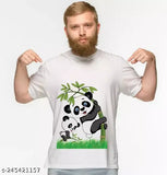 Panda-printed cotton blend round neck white T-shirt for men, perfect for summertime wear