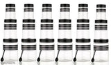 Silver line jar container set of 12, 18ml, glass jars with black plastic lids