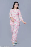 Rayon printed pyjamas set in natural colors, V-cut notched collar, half sleeve, premium fabric by Indian artisans