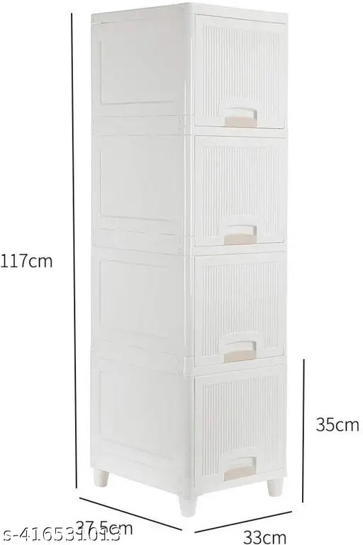 White 4x1 L plastic drawer organizational storage chest with labels