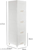 White 4x1 L plastic drawer organizational storage chest with labels