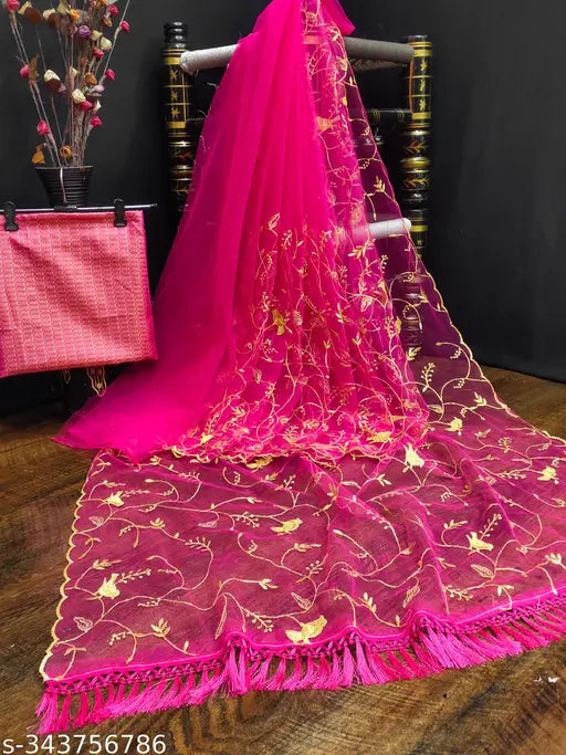 New Launching net fabric Full Jaal work saree with heavy brocade blouse, Indian hand-embroidered zari woven Net & Brocade