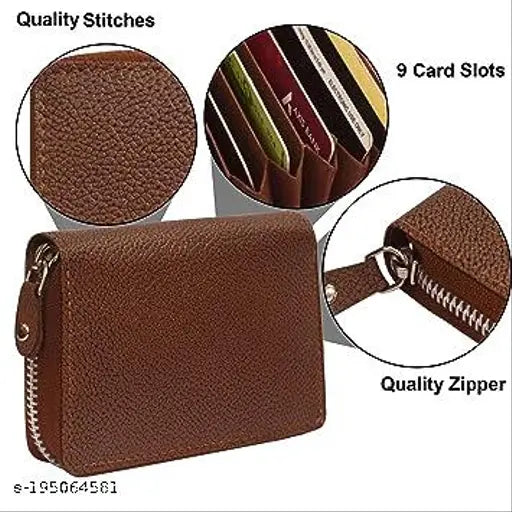 RFID-blocking, high-quality black Leatherite card wallet with 11 slots and compact size for everyday use