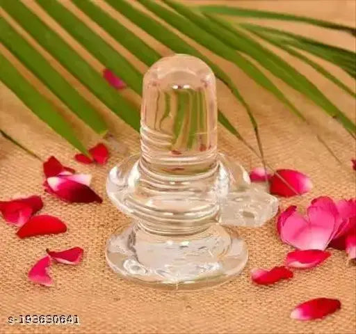 White glass Shivling decorative showpiece, pure sphatik crystal for spiritual ambiance