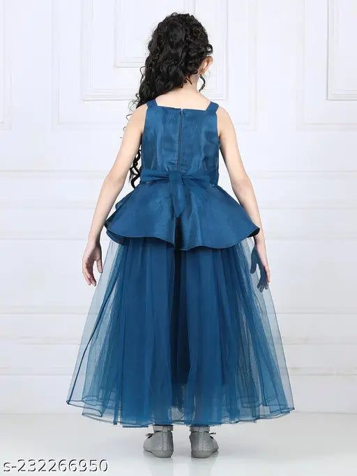 Teal blue net embellished gown dress for girls party wear, single size 1-2 years origin India